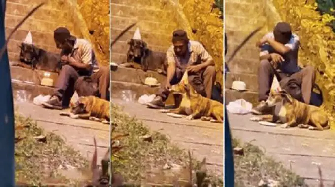 Homeless Celebrates The Birthday Of His Beloved Dog By Throwing A Sweet Birthday Party