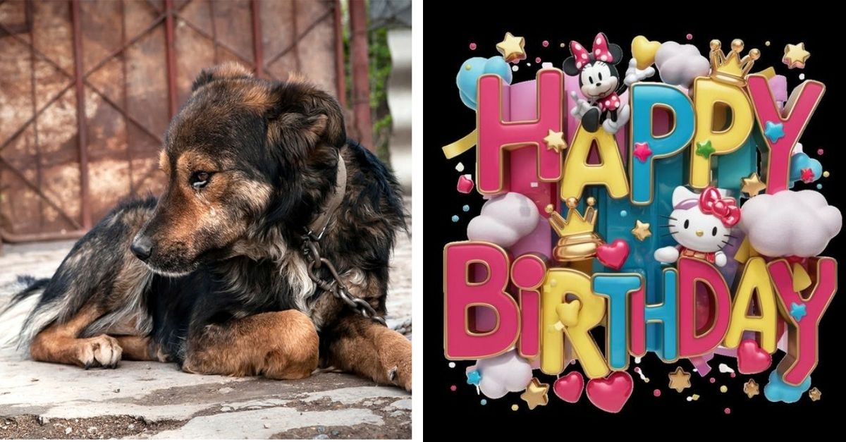 Stray dog ​​waiting for the day he will be rescued and he will have birthday cake